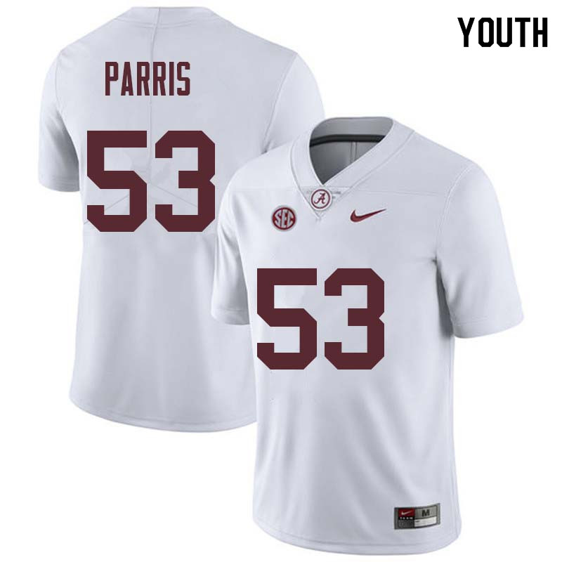 Youth #53 Ryan Parris Alabama Crimson Tide College Football Jerseys Sale-White